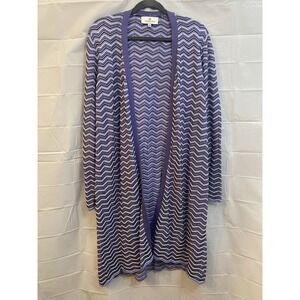 Laurie Felt‎ Chevron Open Front Long Cardigan Purple Size XL No Belt